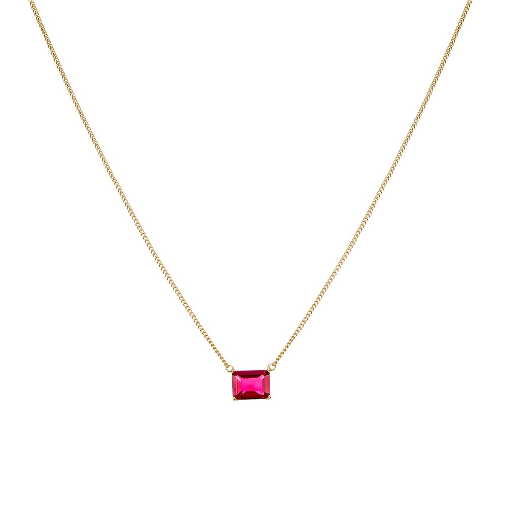 Gold Fine Necklace - Ruby Pink