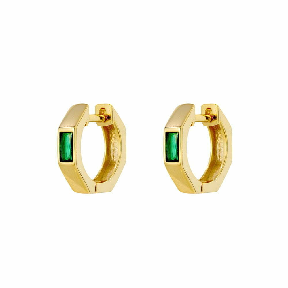 Gold Edge Hoops - Emerald