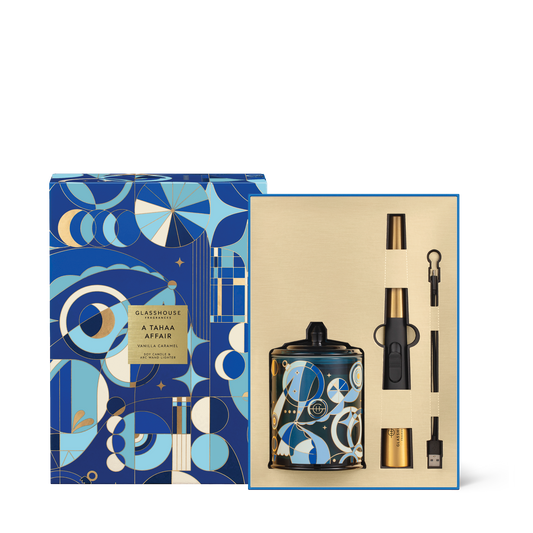 A Tahaa Affair Soy Candle & Arc Wand Lighter Gift Set