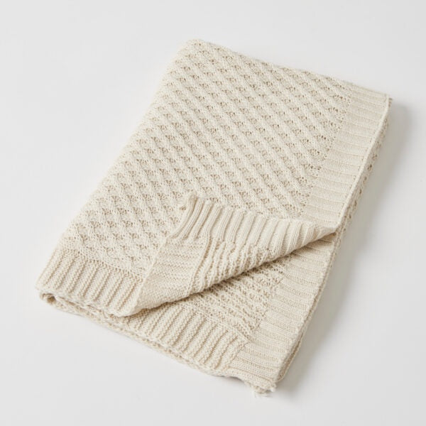 Natural Basket Weave Knit Baby Blanket