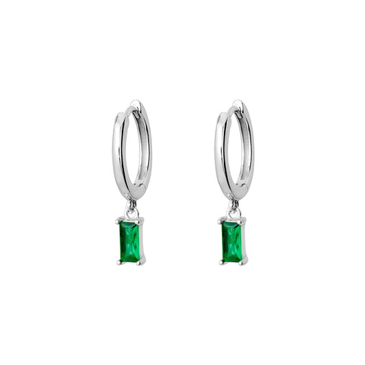 Silver Hoop Earrings - Emerald