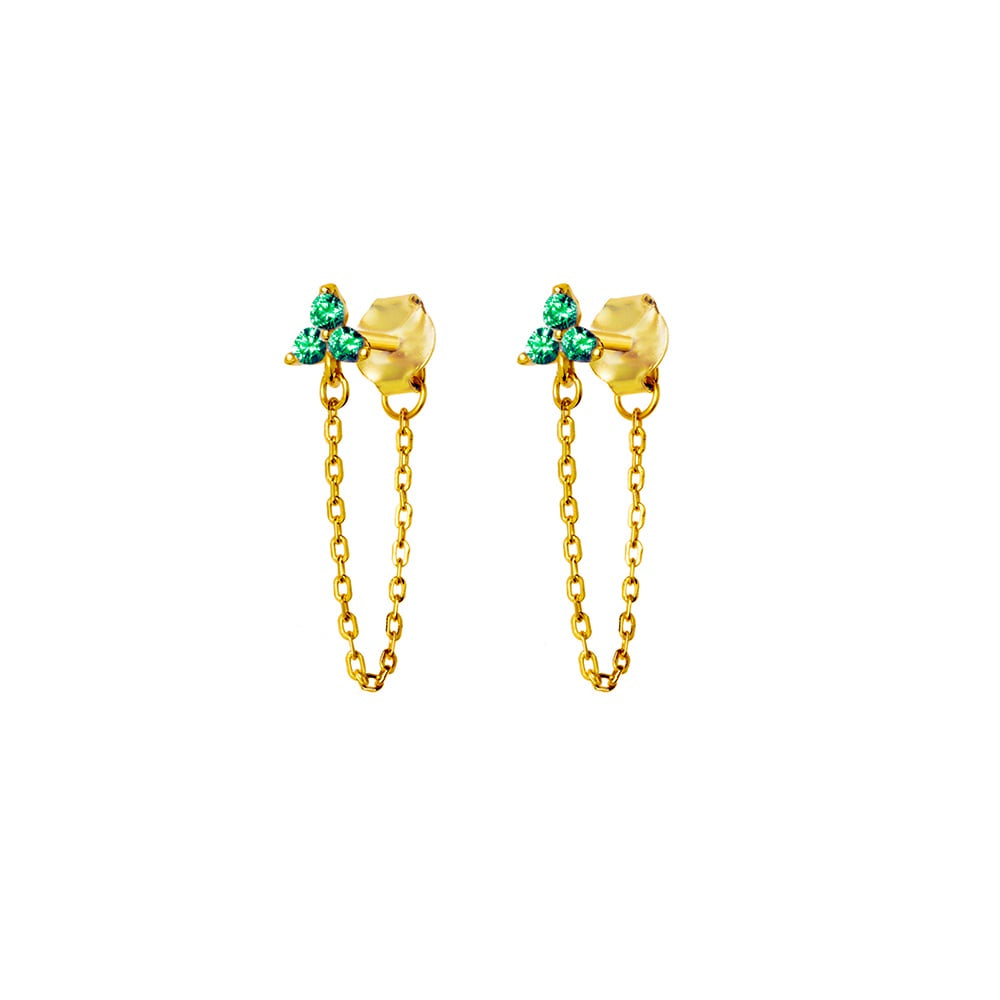 Gold Chain Stud Earrings - Emerald