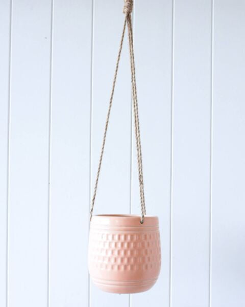 Blanc Hanging Pot Planter - Matt Blush